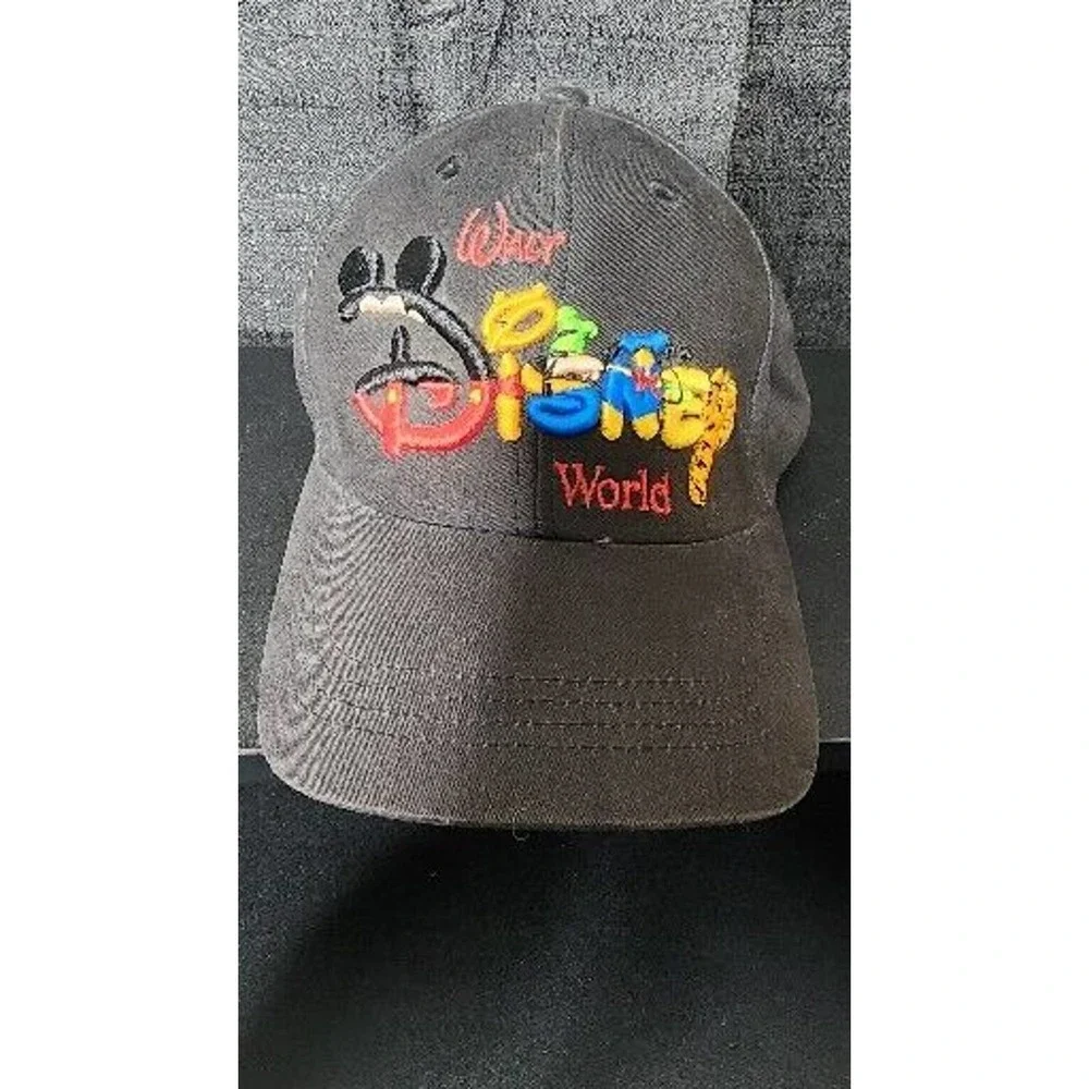 Walt Disney World Character Lettering Embroidered Black Baseball Strap Back Hat - Picture 1 of 4
